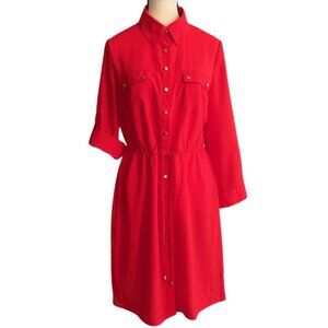 Red Button-Up Shirt Dress